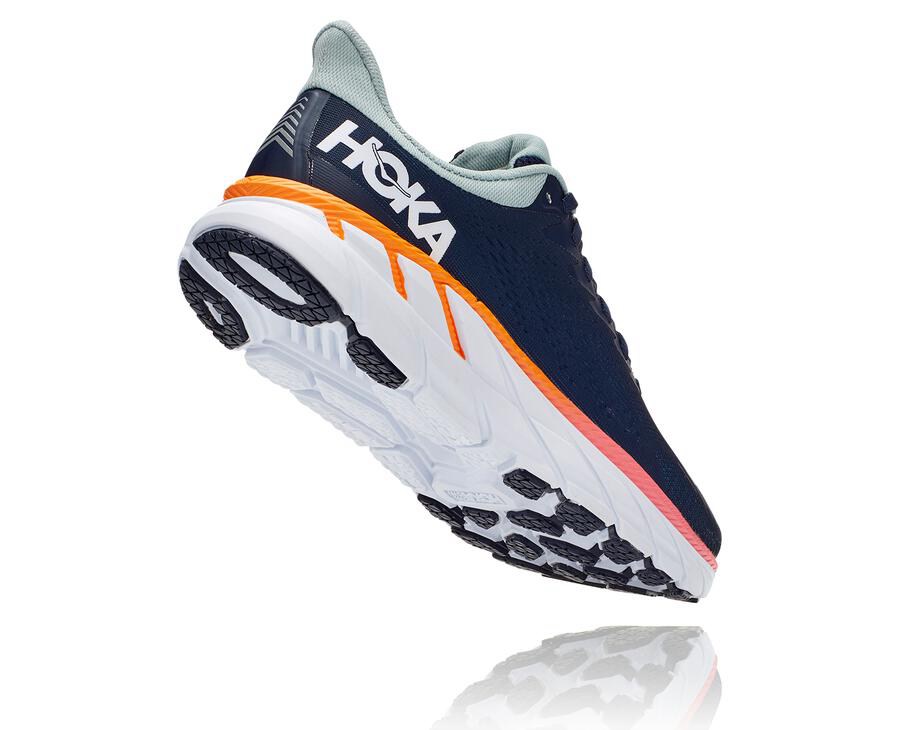 Running Shoes Womens - Hoka One One Clifton 7 - Navy/White - RJBYKWX-57